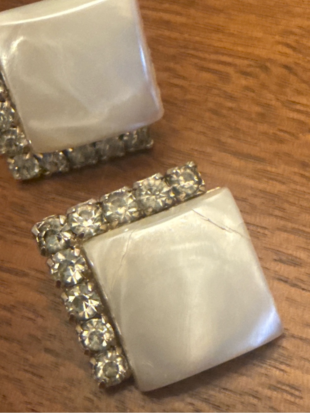 Pearl White Square Crystal Accent Stud Earrings